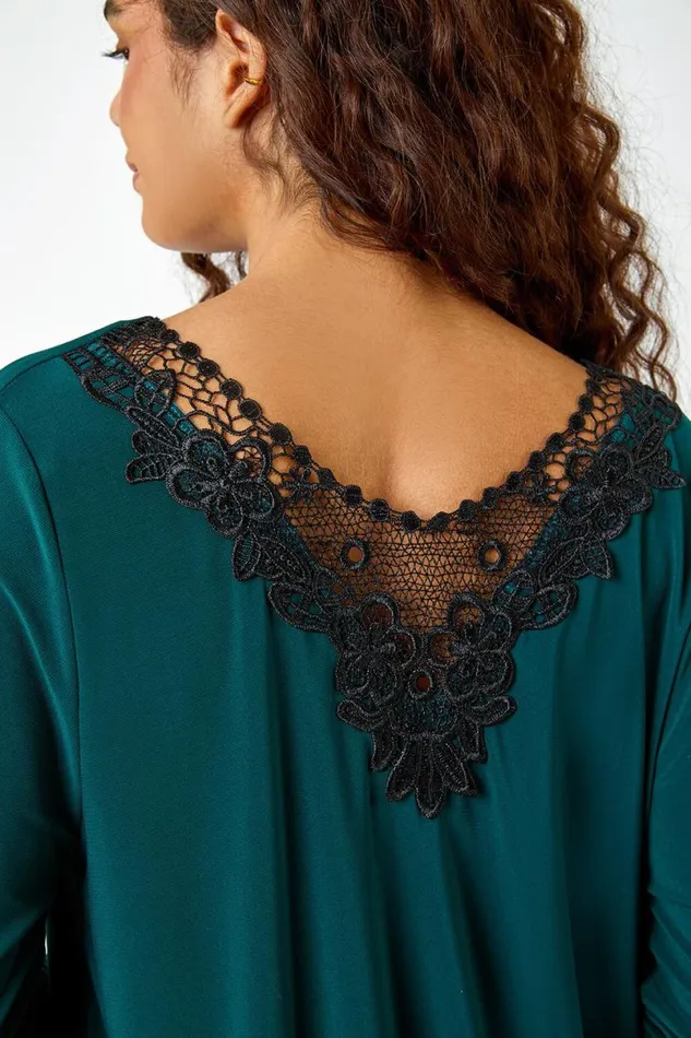 Forest Lace Back Cowl Neck Stretch Top Women Roman Tops