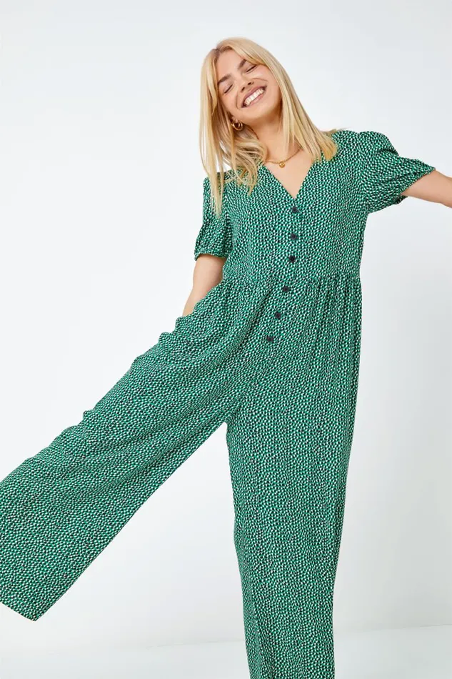 Forest Polka Dot Print Culotte Jumpsuit Women Roman Dresses