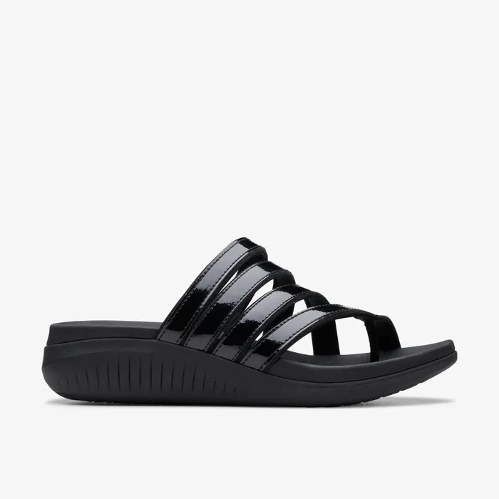 Glide Hi Iris Black Patent Women Clarks Sandals and Flip Flops