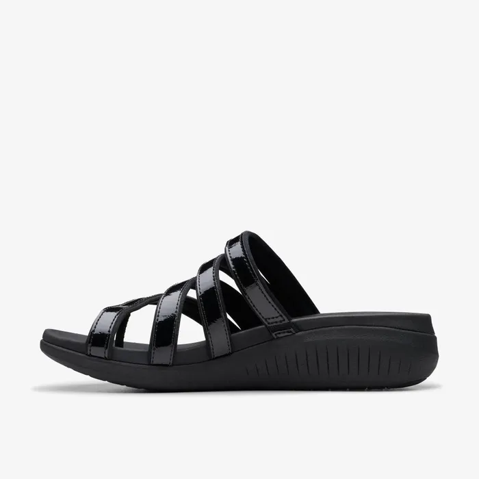 Glide Hi Iris Black Patent Women Clarks Sandals and Flip Flops