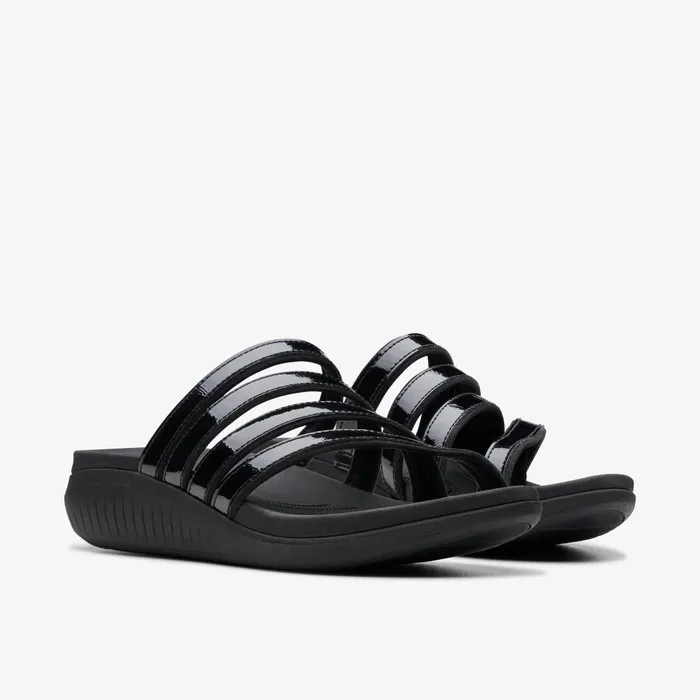 Glide Hi Iris Black Patent Women Clarks Sandals and Flip Flops