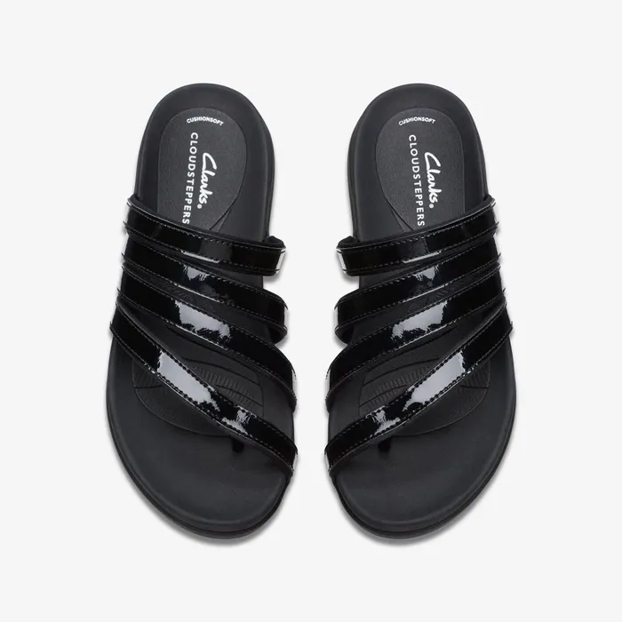 Glide Hi Iris Black Patent Women Clarks Sandals and Flip Flops