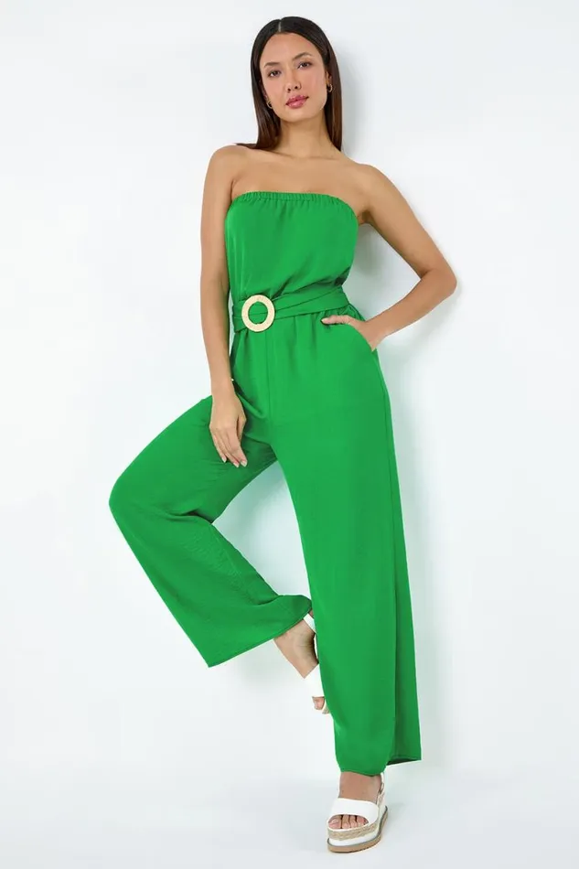 Green Belted Bandeau Jumpsuit Women Roman Dresses