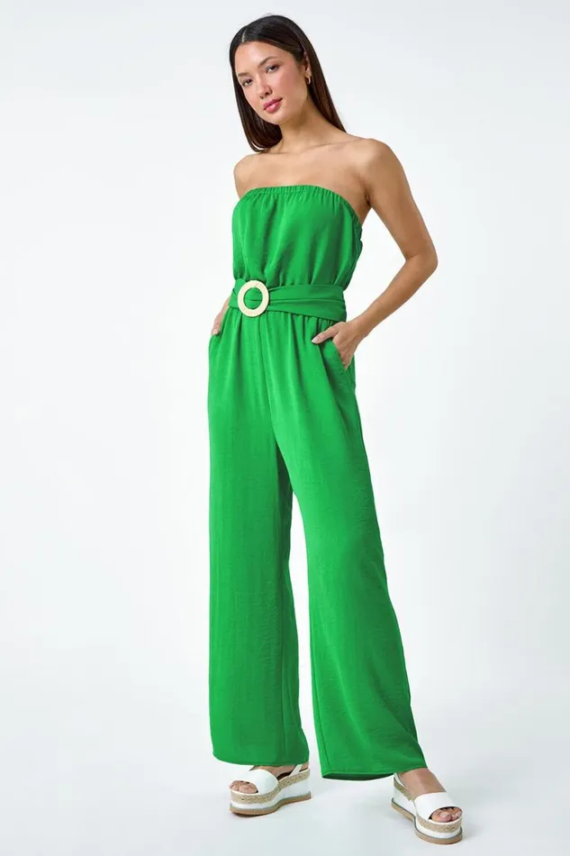 Green Belted Bandeau Jumpsuit Women Roman Dresses