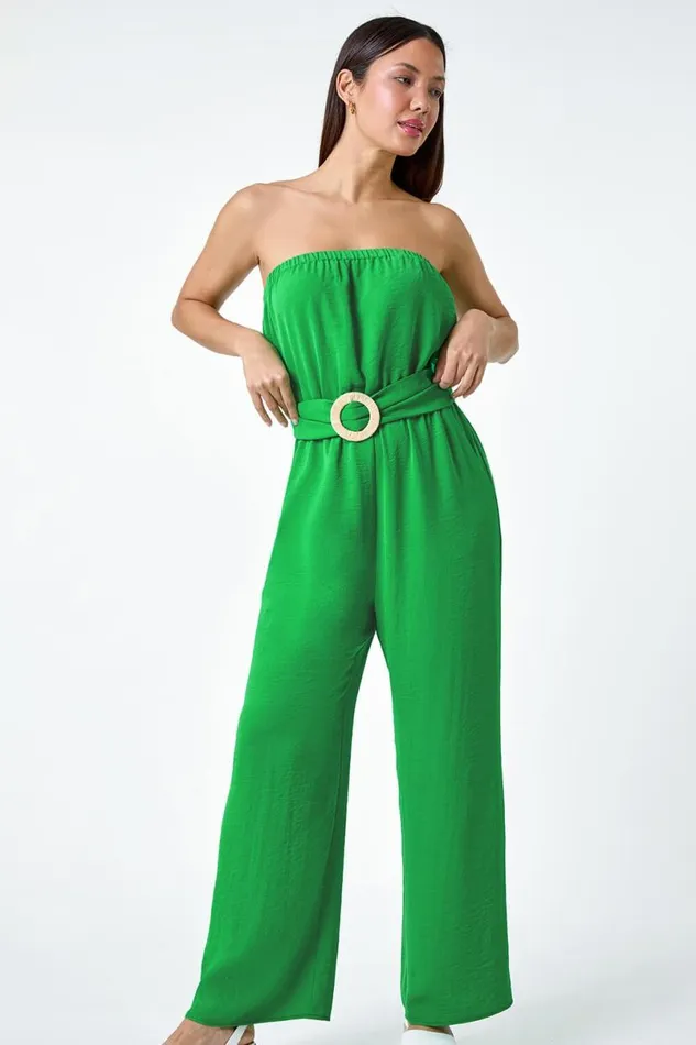 Green Belted Bandeau Jumpsuit Women Roman Dresses
