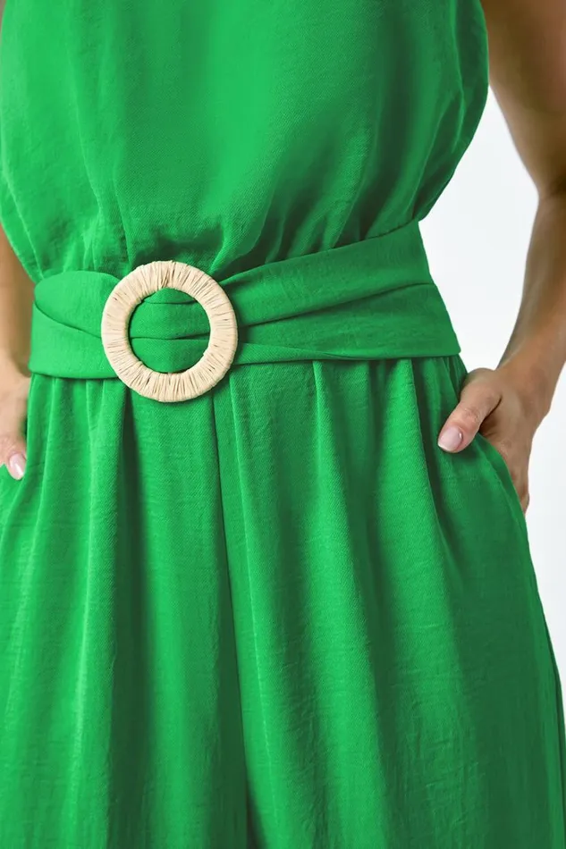 Green Belted Bandeau Jumpsuit Women Roman Dresses