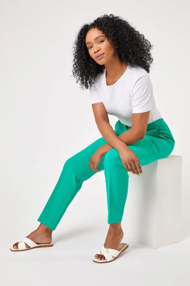 Green Petite Soft Jersey Tapered Trouser Women Roman Trousers