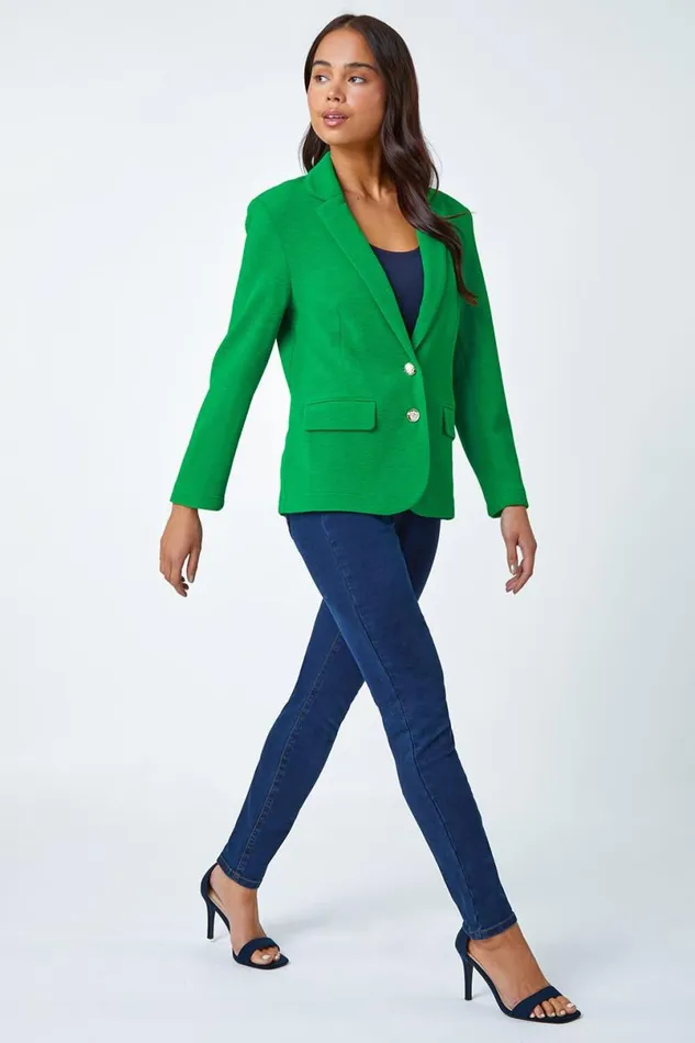 Green Petite Textured Stretch Blazer Women Roman Jackets