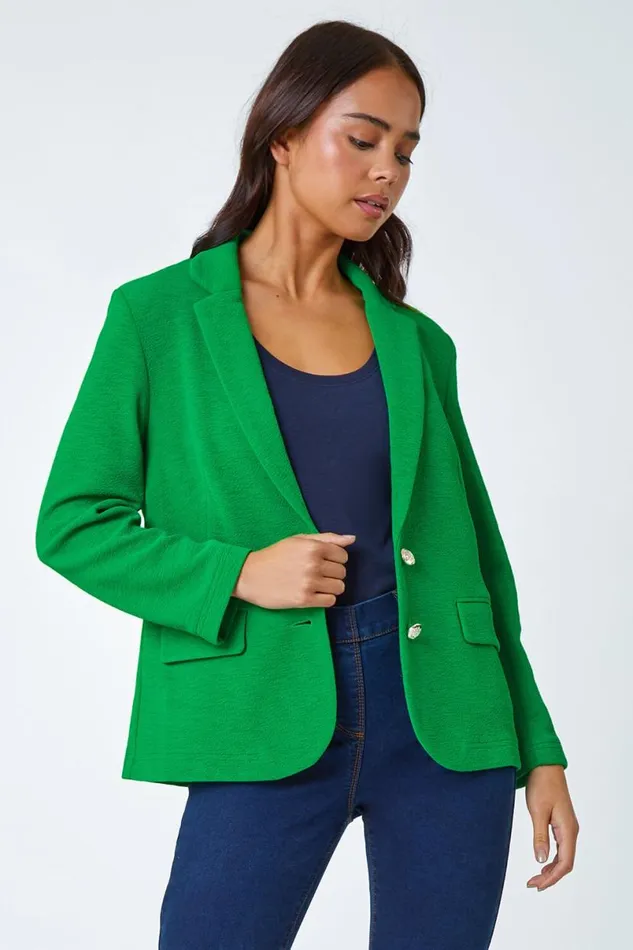 Green Petite Textured Stretch Blazer Women Roman Jackets