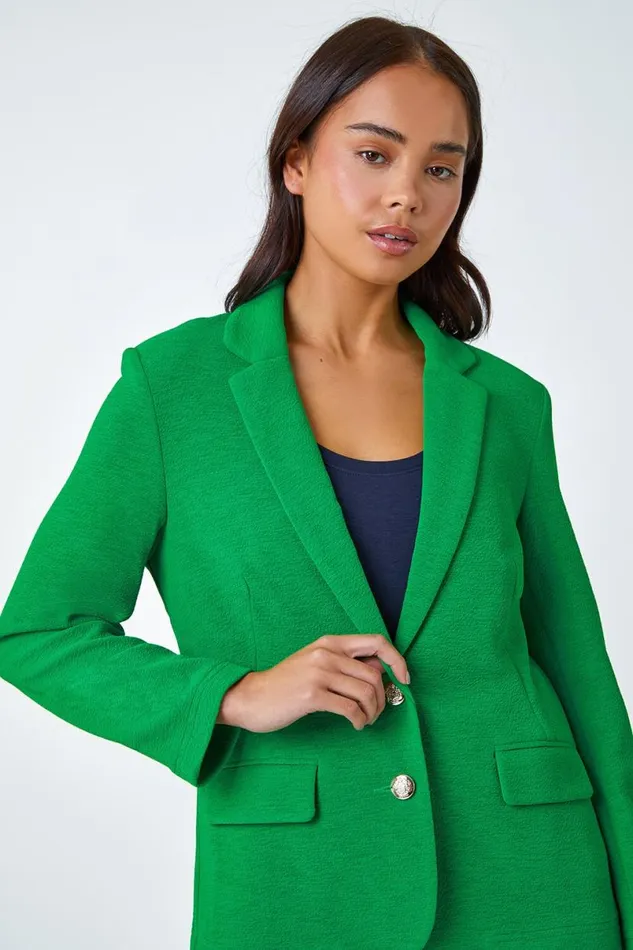 Green Petite Textured Stretch Blazer Women Roman Jackets