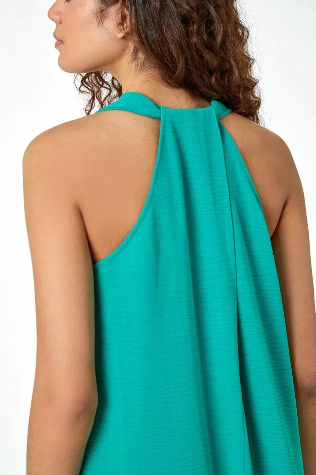 Green Plain Twist Detail Trapeze Maxi Dress Women Roman Dresses