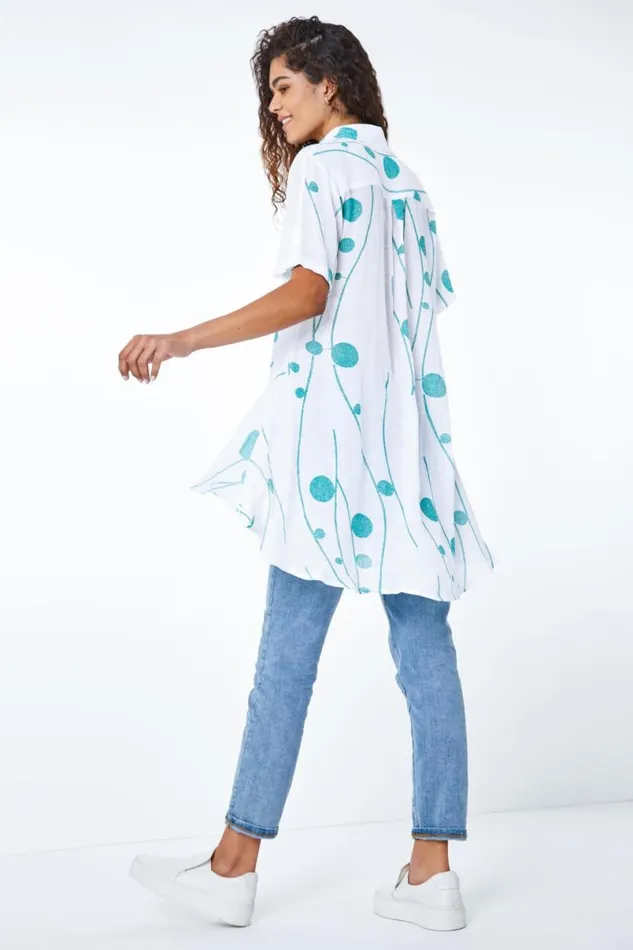 Green Spot Print Button Through Shirt Women Roman Tops