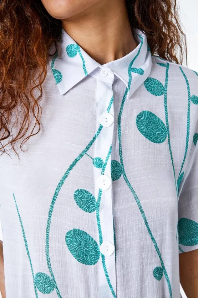 Green Spot Print Button Through Shirt Women Roman Tops