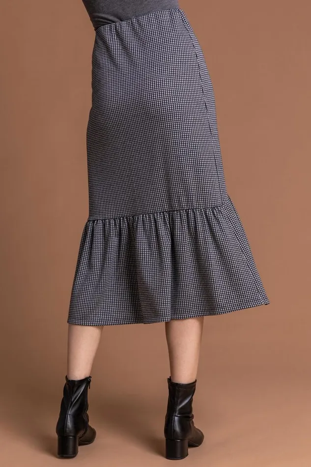 Grey Houndstooth Tiered Midi Skirt Women Roman Dresses