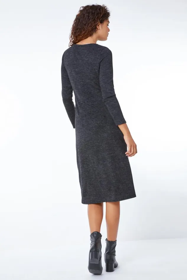 Grey Side Twist Midi Dress Women Roman Dresses