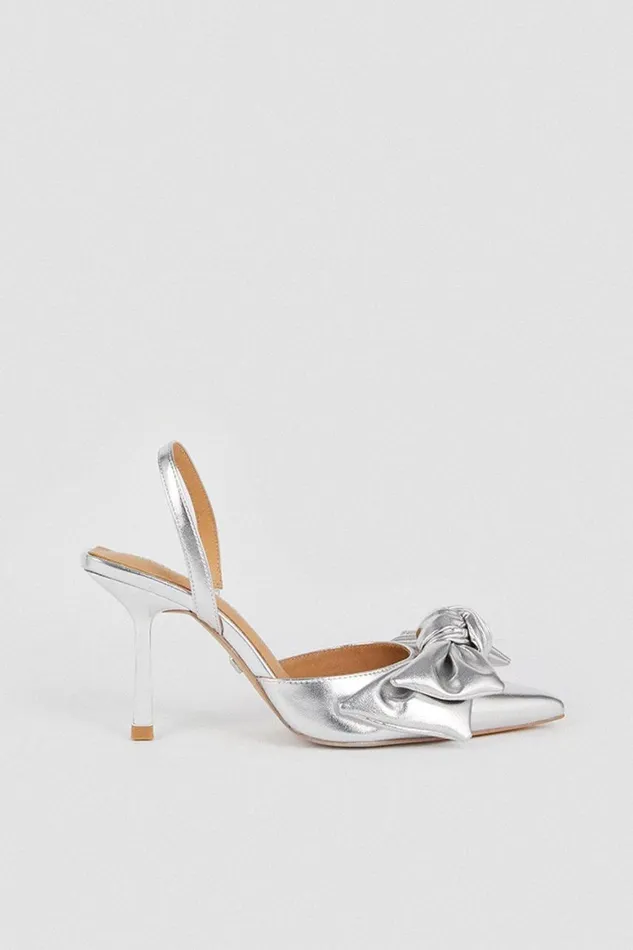 Heels Women Karen Millen Extreme Bow Slingback Court Heel Silver