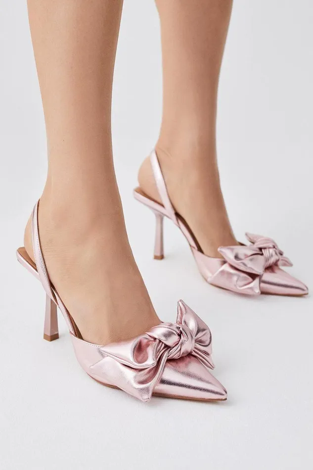 Heels Women Karen Millen Satin Extreme Bow Slingback Court Heel Blush