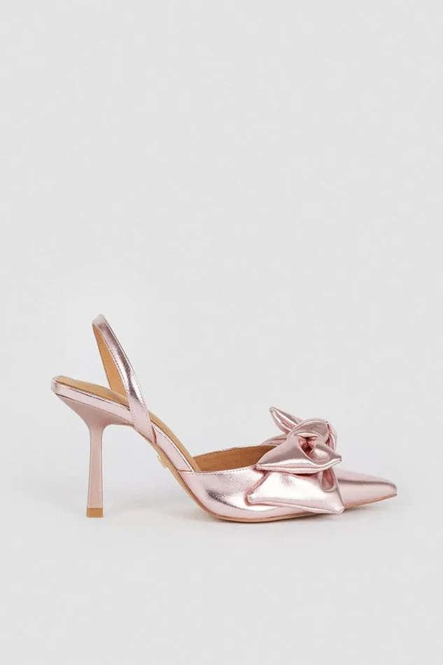 Heels Women Karen Millen Satin Extreme Bow Slingback Court Heel Blush