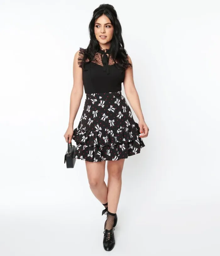 Hell Bunny Black Bow and Dots Bobbie Skirt ClothingPlus Unique Vintage Skirts Hell Bunny Black Bow and Dots Bobbie Skirt ClothingPlus Unique Vintage Skirts