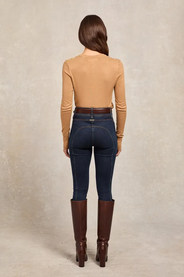 Holland Cooper Buttoned Knit Crew Neck Dark Camel Women Knitwear Holland Cooper Buttoned Knit Crew Neck Dark Camel Women Knitwear