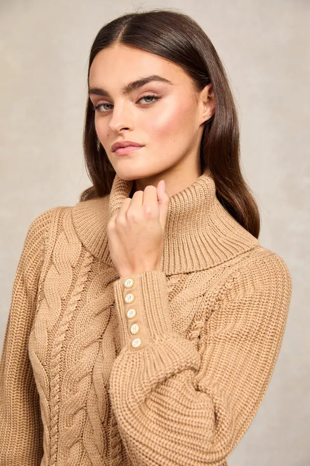 Holland Cooper Corded Roll Neck Knit Camel Women Knitwear Holland Cooper Corded Roll Neck Knit Camel Women Knitwear