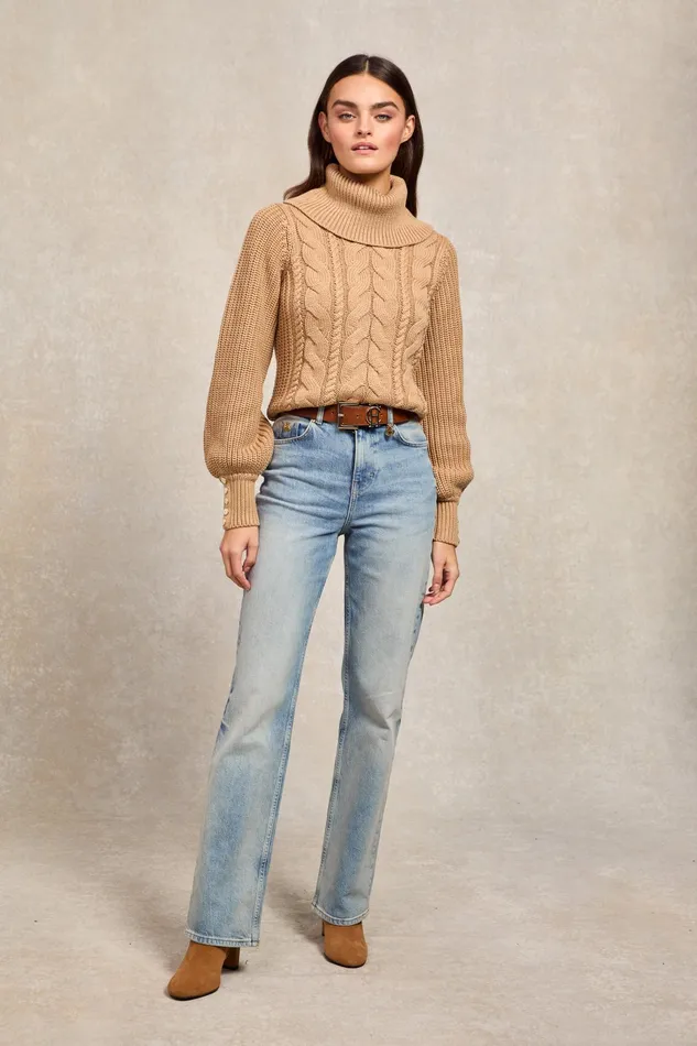 Holland Cooper Corded Roll Neck Knit Camel Women Knitwear Holland Cooper Corded Roll Neck Knit Camel Women Knitwear