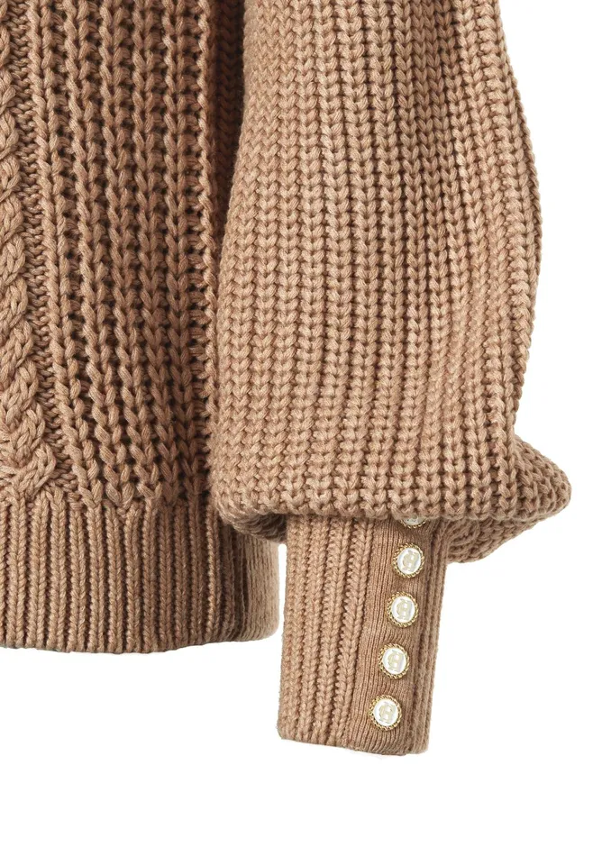 Holland Cooper Corded Roll Neck Knit Camel Women Knitwear Holland Cooper Corded Roll Neck Knit Camel Women Knitwear