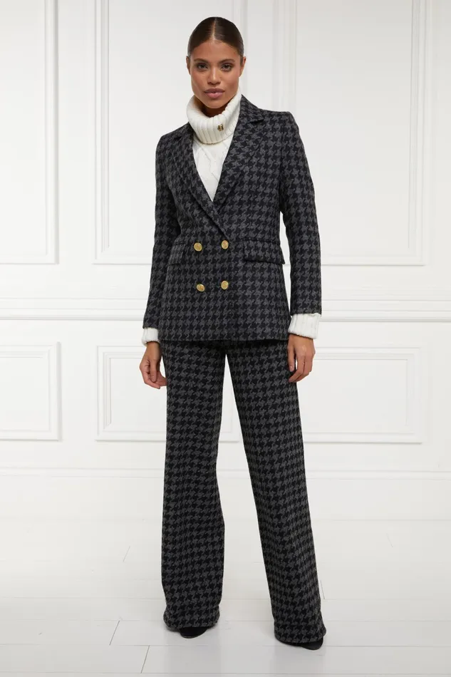 Holland Cooper Double Breasted Blazer Large Scale Charcoal Houndstooth Women Tailoring