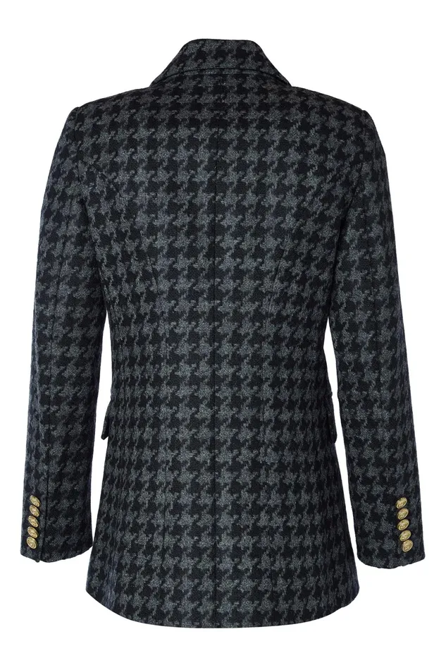 Holland Cooper Double Breasted Blazer Large Scale Charcoal Houndstooth Women Tailoring