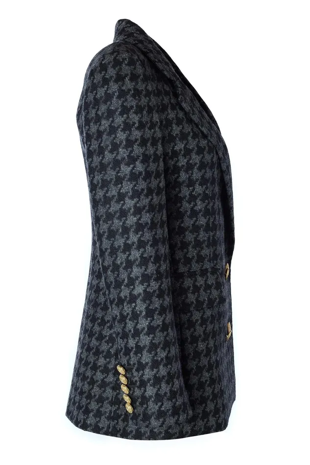 Holland Cooper Double Breasted Blazer Large Scale Charcoal Houndstooth Women Tailoring
