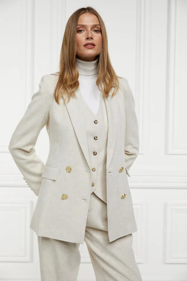 Holland Cooper Double Breasted Blazer Natural Linen Women Tailoring
