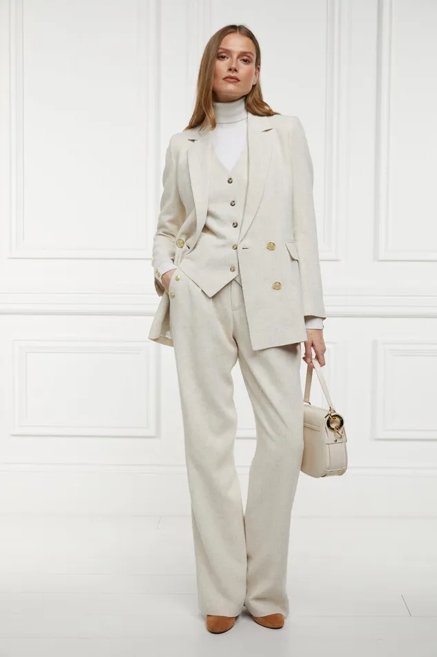 Holland Cooper Double Breasted Blazer Natural Linen Women Tailoring