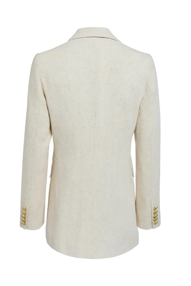 Holland Cooper Double Breasted Blazer Natural Linen Women Tailoring