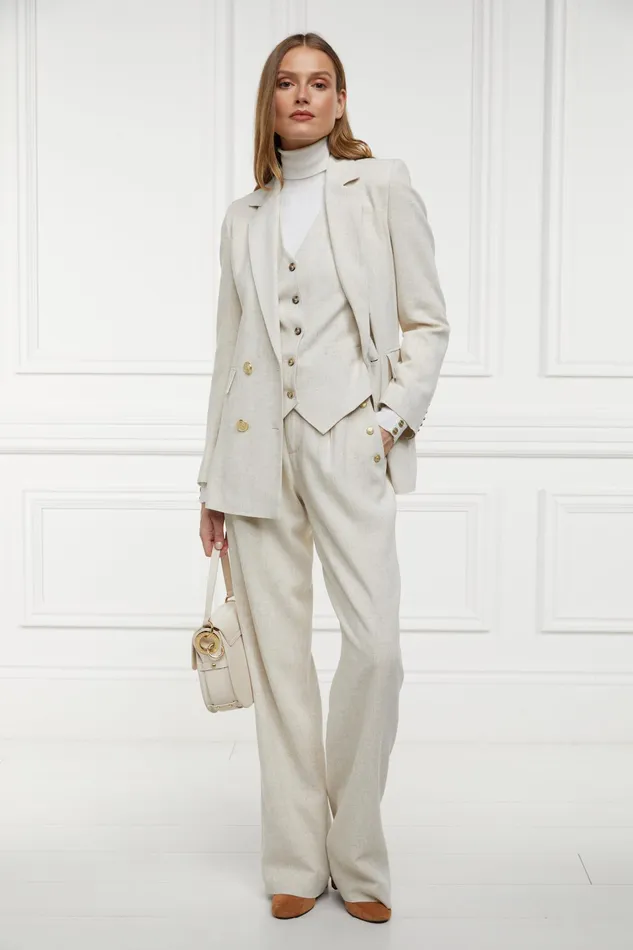 Holland Cooper Double Breasted Blazer Natural Linen Women Tailoring