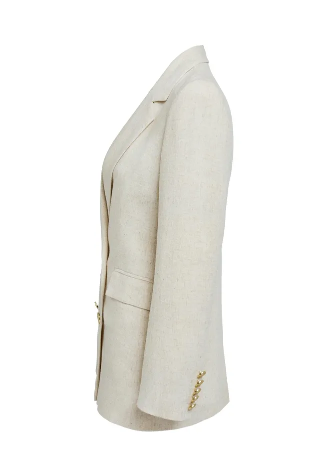 Holland Cooper Double Breasted Blazer Natural Linen Women Tailoring