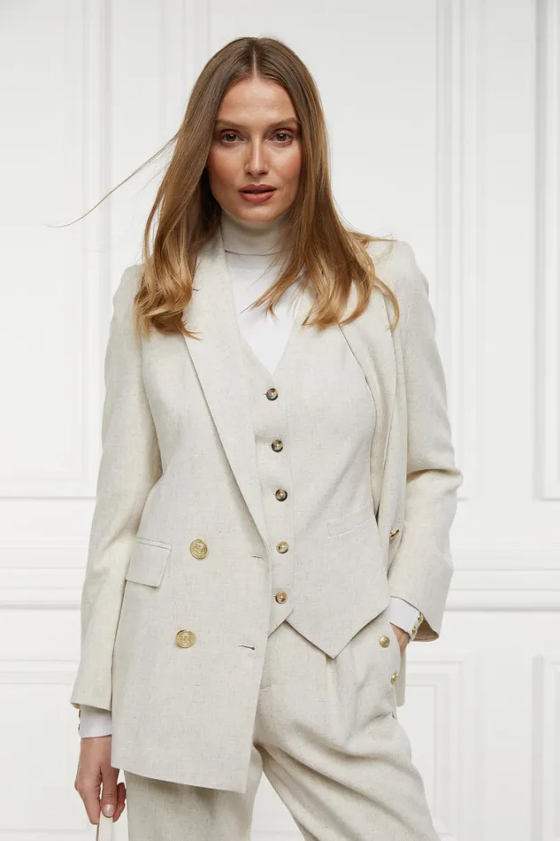 Holland Cooper Double Breasted Blazer Natural Linen Women Tailoring