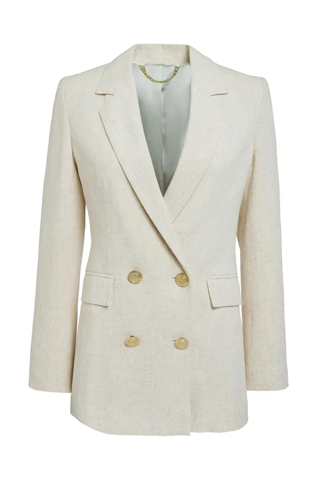 Holland Cooper Double Breasted Blazer Natural Linen Women Tailoring