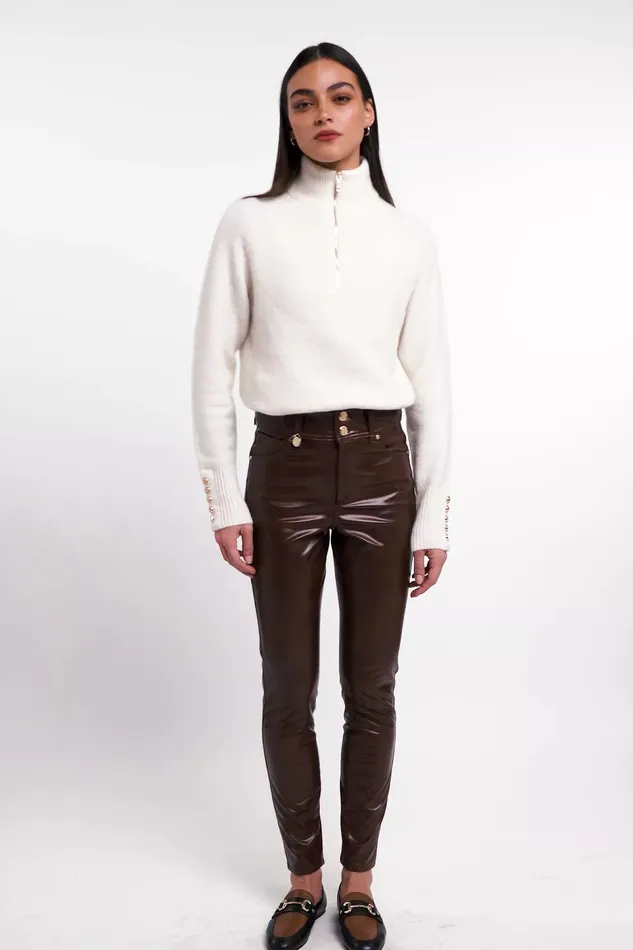 Holland Cooper Faux Leather Skinny Jean Brown Women Jeans