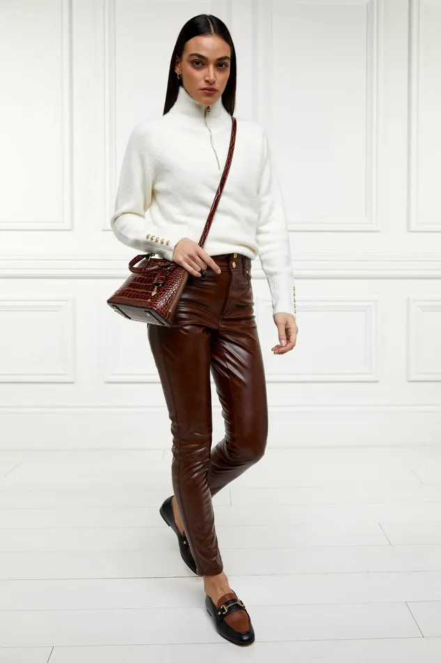Holland Cooper Faux Leather Skinny Jean Brown Women Jeans