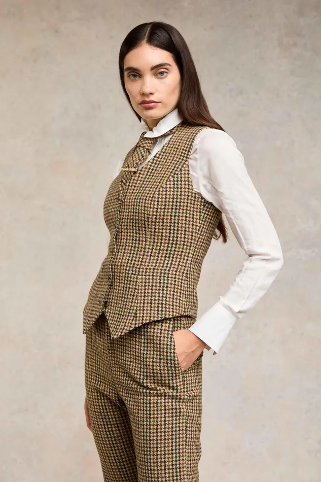Holland Cooper Hampton Waistcoat Hailes Green Tweed Women Waistcoats