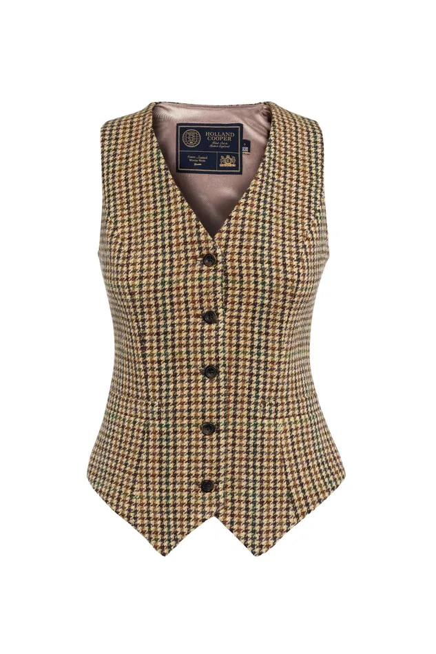 Holland Cooper Hampton Waistcoat Hailes Green Tweed Women Waistcoats