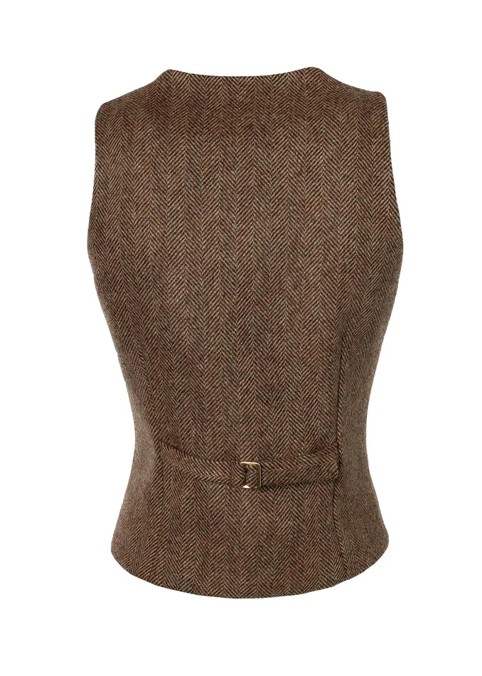 Holland Cooper Hampton Waistcoat Large Scale Brown Herringbone Women Waistcoats