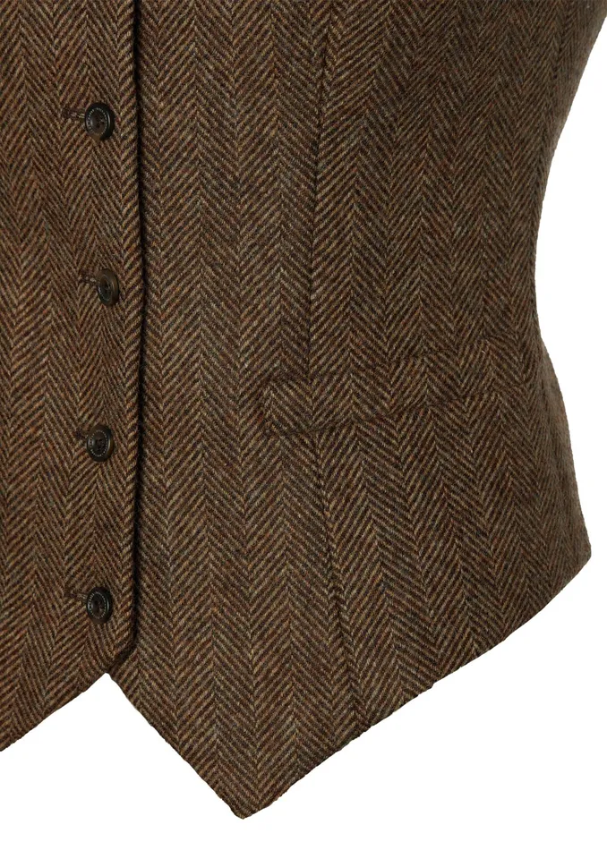 Holland Cooper Hampton Waistcoat Large Scale Brown Herringbone Women Waistcoats