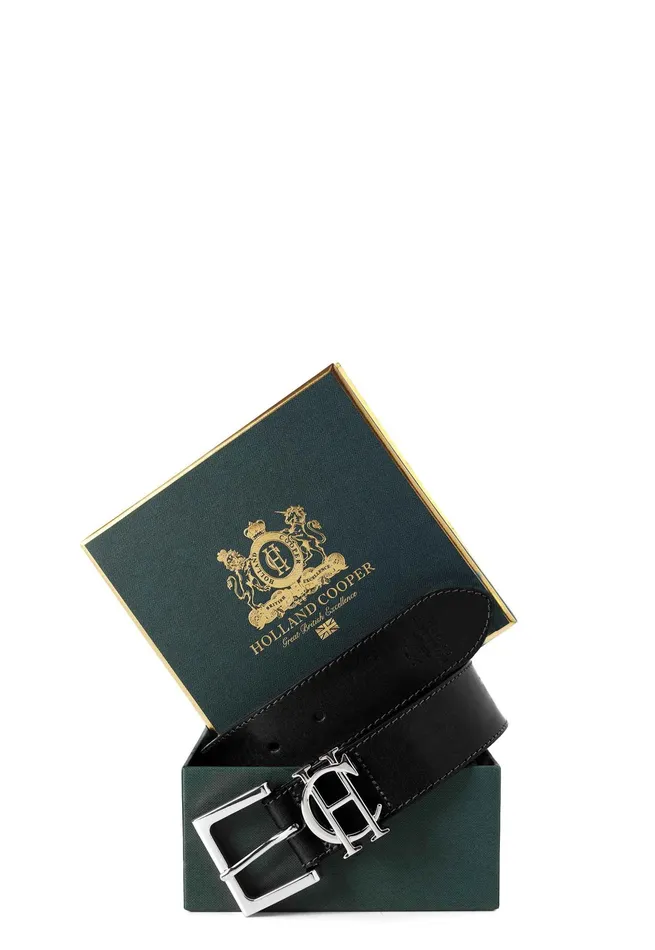 Holland Cooper HC Classic Logo Belt Black Silver Women Belts