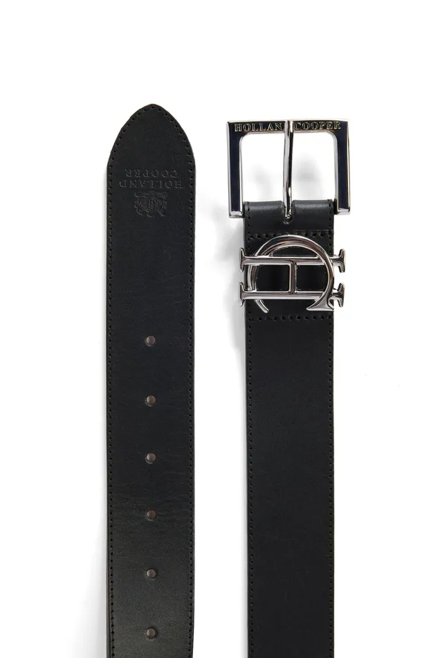 Holland Cooper HC Classic Logo Belt Black Silver Women Belts Holland Cooper HC Classic Logo Belt Black Silver Women Belts