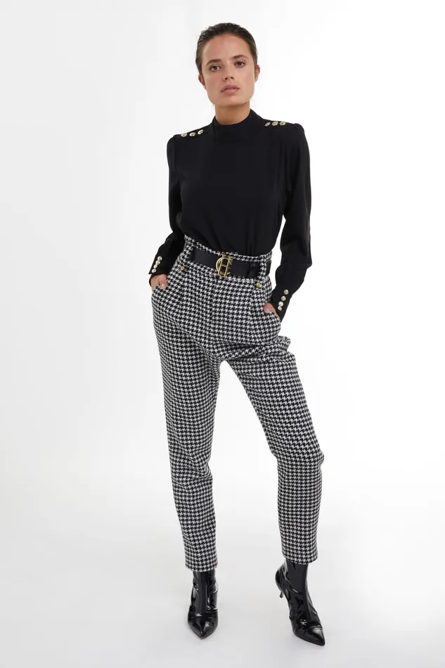 Holland Cooper High Waisted Peg Trouser Houndstooth Women Tailoring Holland Cooper High Waisted Peg Trouser Houndstooth Women Tailoring