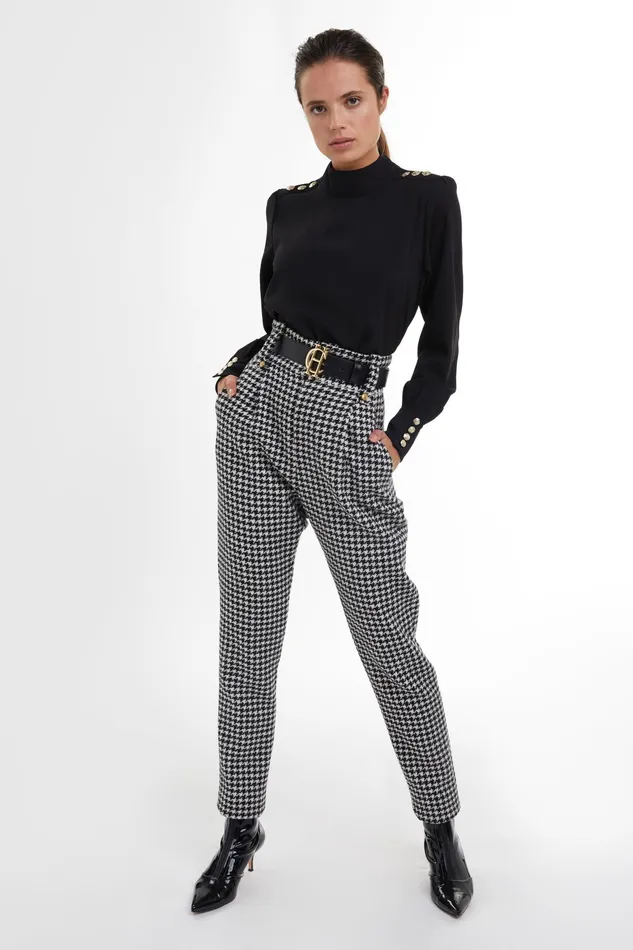 Holland Cooper High Waisted Peg Trouser Houndstooth Women Tailoring Holland Cooper High Waisted Peg Trouser Houndstooth Women Tailoring