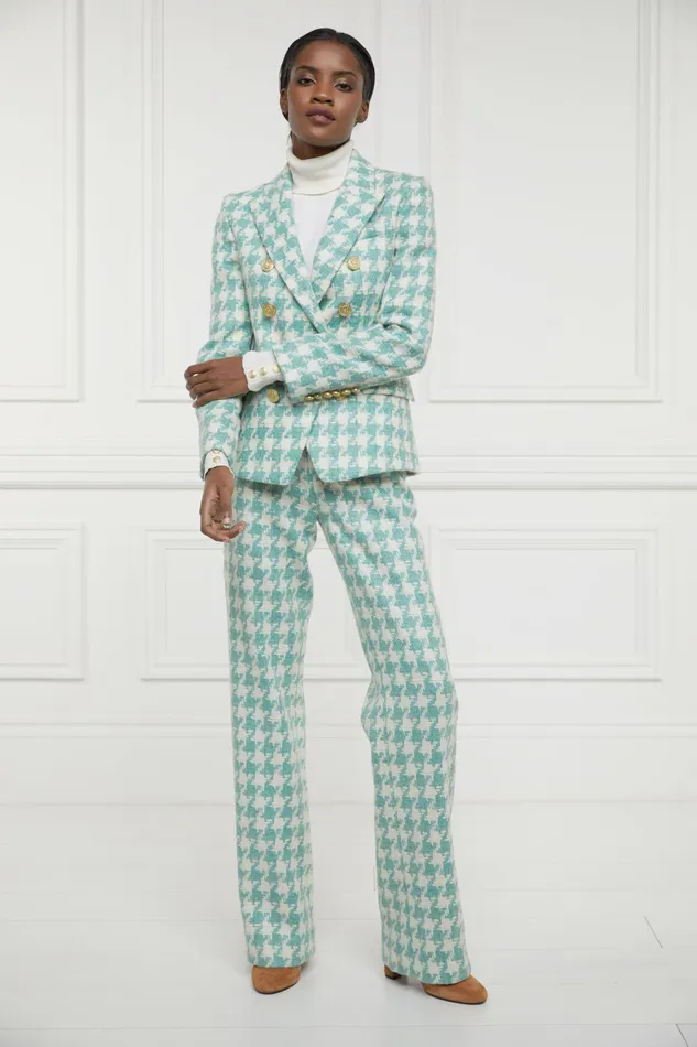 Holland Cooper High Waisted Straight Trouser Large Scale Teal Houndstooth Women Tailoring Holland Cooper High Waisted Straight Trouser Large Scale Teal Houndstooth Women Tailoring