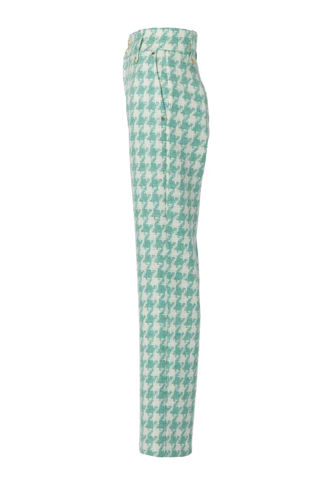 Holland Cooper High Waisted Straight Trouser Large Scale Teal Houndstooth Women Tailoring Holland Cooper High Waisted Straight Trouser Large Scale Teal Houndstooth Women Tailoring