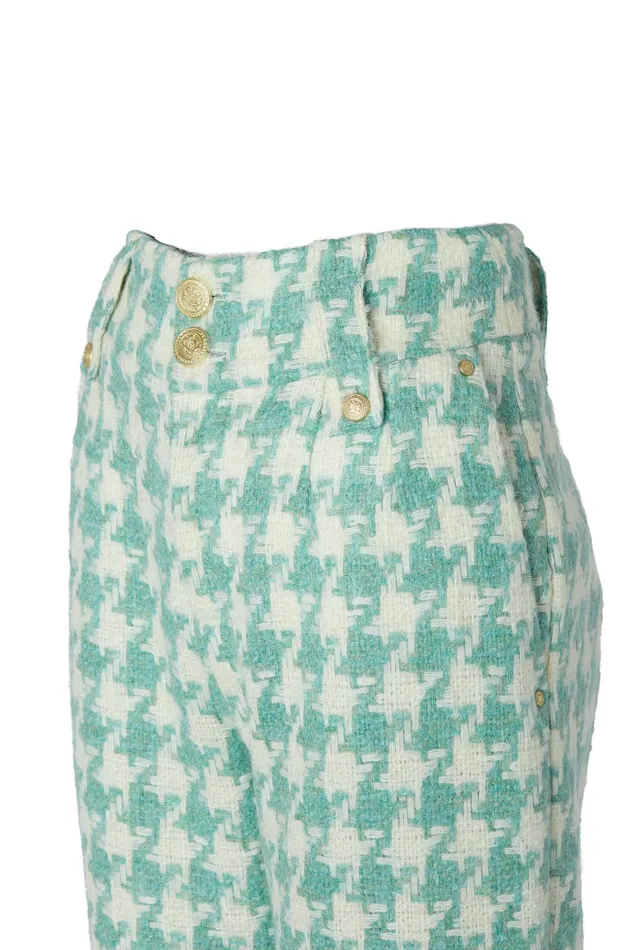 Holland Cooper High Waisted Straight Trouser Large Scale Teal Houndstooth Women Tailoring Holland Cooper High Waisted Straight Trouser Large Scale Teal Houndstooth Women Tailoring